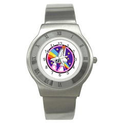 Badge Patch Pink Rainbow Rocket Stainless Steel Watch by Amaryn4rt