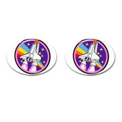 Badge Patch Pink Rainbow Rocket Cufflinks (oval) by Amaryn4rt