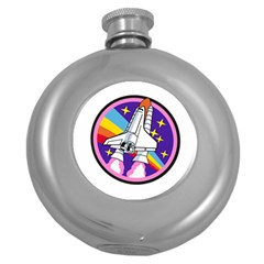 Badge Patch Pink Rainbow Rocket Round Hip Flask (5 Oz) by Amaryn4rt