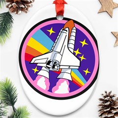 Badge Patch Pink Rainbow Rocket Oval Ornament (two Sides) by Amaryn4rt