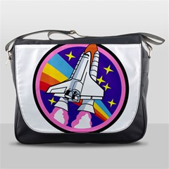 Badge Patch Pink Rainbow Rocket Messenger Bags by Amaryn4rt