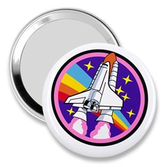 Badge Patch Pink Rainbow Rocket 3  Handbag Mirrors by Amaryn4rt