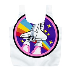 Badge Patch Pink Rainbow Rocket Full Print Recycle Bags (l)  by Amaryn4rt