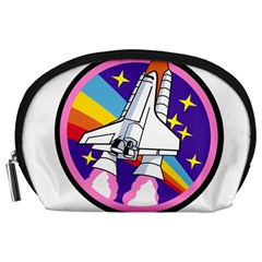 Badge Patch Pink Rainbow Rocket Accessory Pouches (large)  by Amaryn4rt