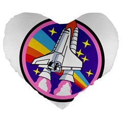 Badge Patch Pink Rainbow Rocket Large 19  Premium Flano Heart Shape Cushions by Amaryn4rt