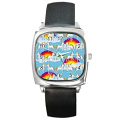 Rainbow Pony  Square Metal Watch by Valentinaart