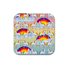 Rainbow Pony  Rubber Square Coaster (4 Pack)  by Valentinaart