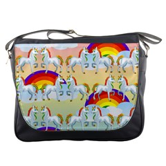 Rainbow Pony  Messenger Bags by Valentinaart