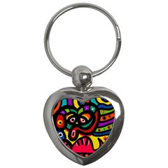 A Seamless Crazy Face Doodle Pattern Key Chains (heart)  by Amaryn4rt