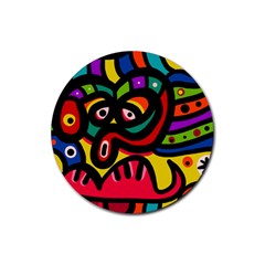 A Seamless Crazy Face Doodle Pattern Rubber Coaster (round)  by Amaryn4rt