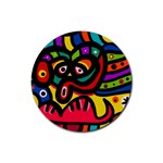 A Seamless Crazy Face Doodle Pattern Rubber Round Coaster (4 pack)  Front