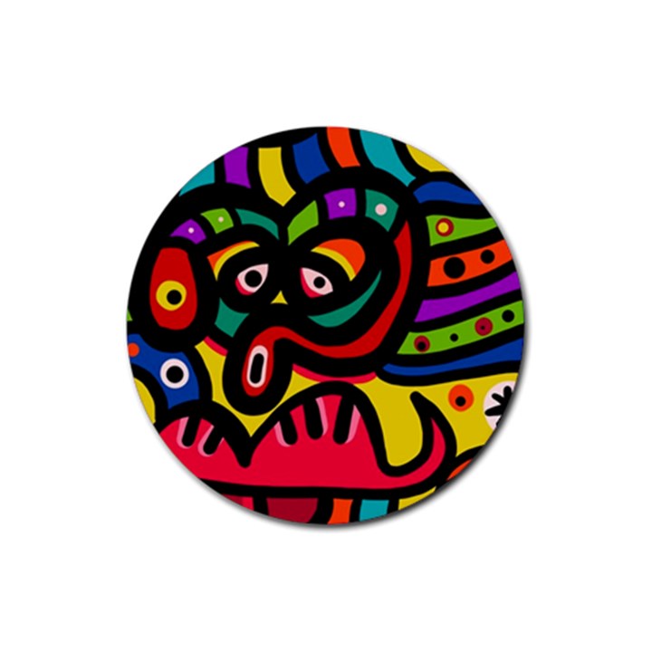 A Seamless Crazy Face Doodle Pattern Rubber Round Coaster (4 pack) 