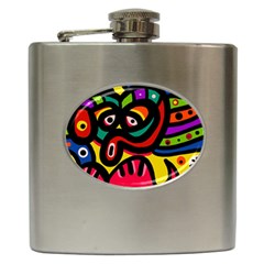 A Seamless Crazy Face Doodle Pattern Hip Flask (6 Oz) by Amaryn4rt