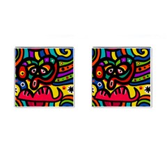 A Seamless Crazy Face Doodle Pattern Cufflinks (square) by Amaryn4rt