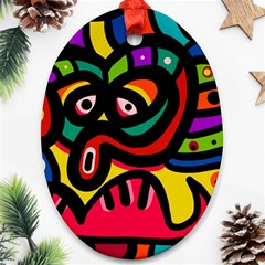 A Seamless Crazy Face Doodle Pattern Oval Ornament (two Sides) by Amaryn4rt