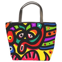 A Seamless Crazy Face Doodle Pattern Bucket Bags by Amaryn4rt