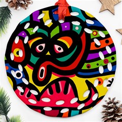 A Seamless Crazy Face Doodle Pattern Round Filigree Ornament (two Sides) by Amaryn4rt