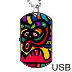 A Seamless Crazy Face Doodle Pattern Dog Tag Usb Flash (two Sides) by Amaryn4rt