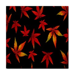 Colorful Autumn Leaves On Black Background Tile Coasters