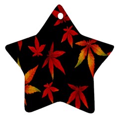 Colorful Autumn Leaves On Black Background Ornament (star) by Amaryn4rt