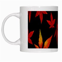 Colorful Autumn Leaves On Black Background White Mugs