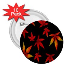 Colorful Autumn Leaves On Black Background 2.25  Buttons (10 pack) 