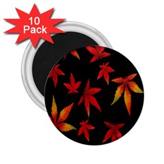 Colorful Autumn Leaves On Black Background 2.25  Magnets (10 pack) 