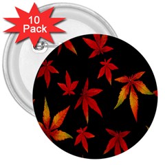 Colorful Autumn Leaves On Black Background 3  Buttons (10 pack) 