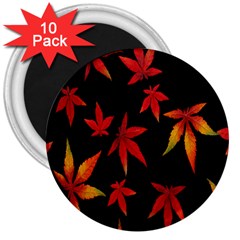 Colorful Autumn Leaves On Black Background 3  Magnets (10 pack) 