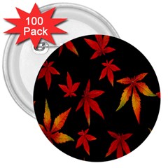 Colorful Autumn Leaves On Black Background 3  Buttons (100 pack) 