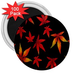 Colorful Autumn Leaves On Black Background 3  Magnets (100 pack)