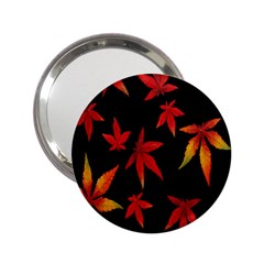 Colorful Autumn Leaves On Black Background 2.25  Handbag Mirrors