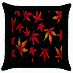 Colorful Autumn Leaves On Black Background Throw Pillow Case (Black)