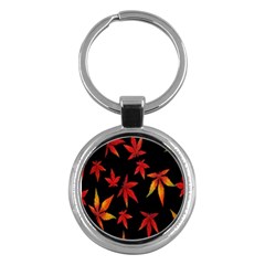 Colorful Autumn Leaves On Black Background Key Chains (Round) 