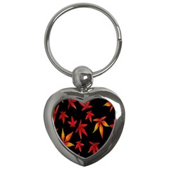 Colorful Autumn Leaves On Black Background Key Chains (Heart) 