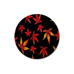 Colorful Autumn Leaves On Black Background Magnet 3  (round) by Amaryn4rt