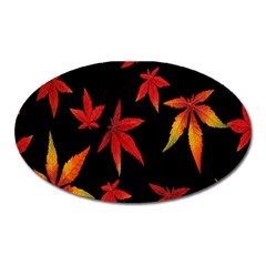 Colorful Autumn Leaves On Black Background Oval Magnet