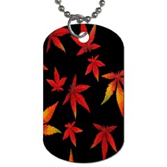 Colorful Autumn Leaves On Black Background Dog Tag (One Side)