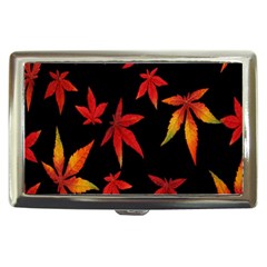 Colorful Autumn Leaves On Black Background Cigarette Money Cases