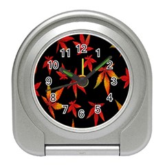 Colorful Autumn Leaves On Black Background Travel Alarm Clocks