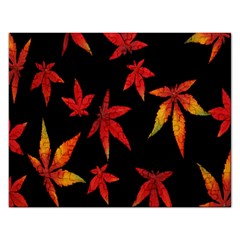 Colorful Autumn Leaves On Black Background Rectangular Jigsaw Puzzl