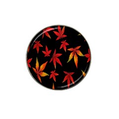 Colorful Autumn Leaves On Black Background Hat Clip Ball Marker