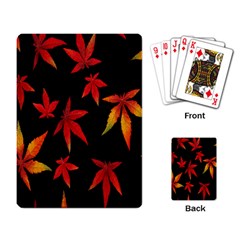 Colorful Autumn Leaves On Black Background Playing Card