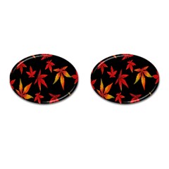 Colorful Autumn Leaves On Black Background Cufflinks (Oval)