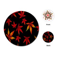 Colorful Autumn Leaves On Black Background Playing Cards (Round) 