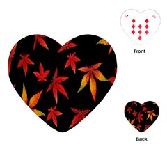 Colorful Autumn Leaves On Black Background Playing Cards (Heart) 