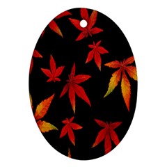 Colorful Autumn Leaves On Black Background Oval Ornament (Two Sides)