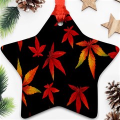 Colorful Autumn Leaves On Black Background Star Ornament (two Sides)