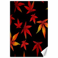 Colorful Autumn Leaves On Black Background Canvas 20  x 30  