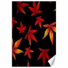 Colorful Autumn Leaves On Black Background Canvas 24  x 36 